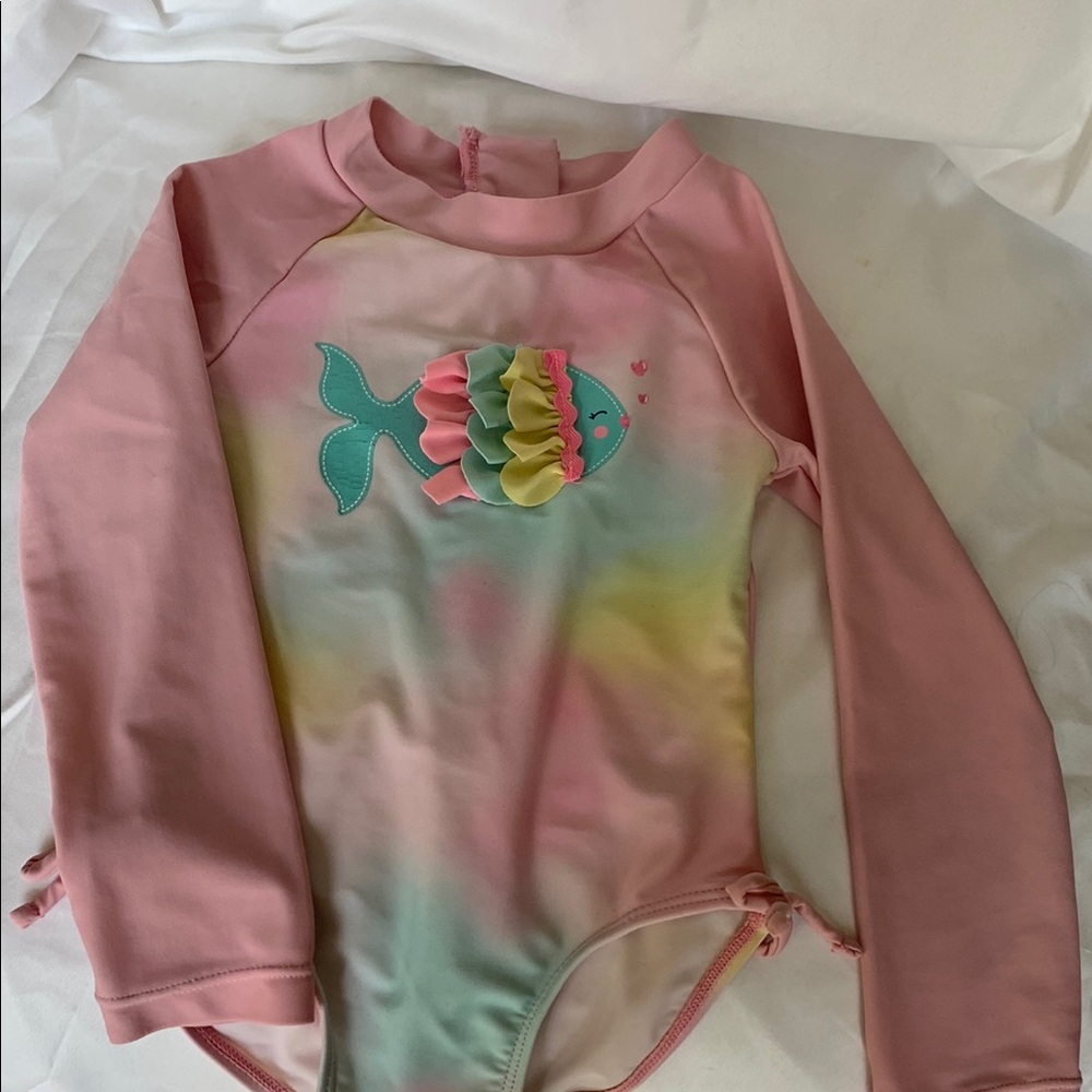 Little Me Pink and Green One Piece Swim